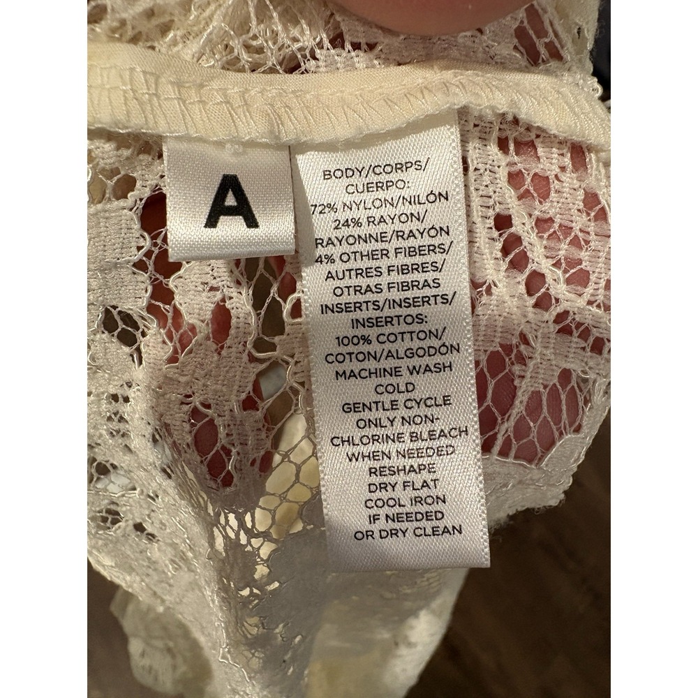 Ann Taylor Loft Women's Large Mock Neck 3/4 Sleeve White Sheer Lace Top Ethereal - Picture 7 of 11